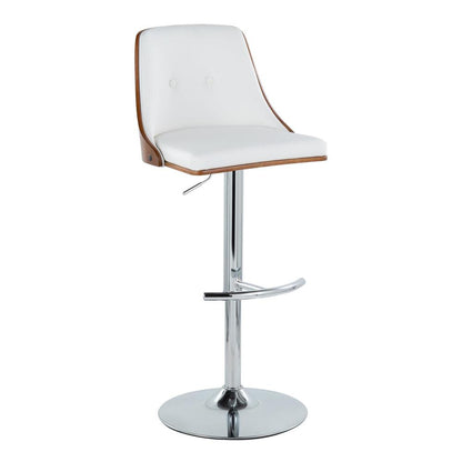 Chrome Metal, Walnut Wood, White PU Gianna Adjustable Barstool - Set of 2