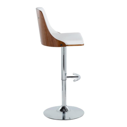 Chrome Metal, Walnut Wood, White PU Gianna Adjustable Barstool - Set of 2