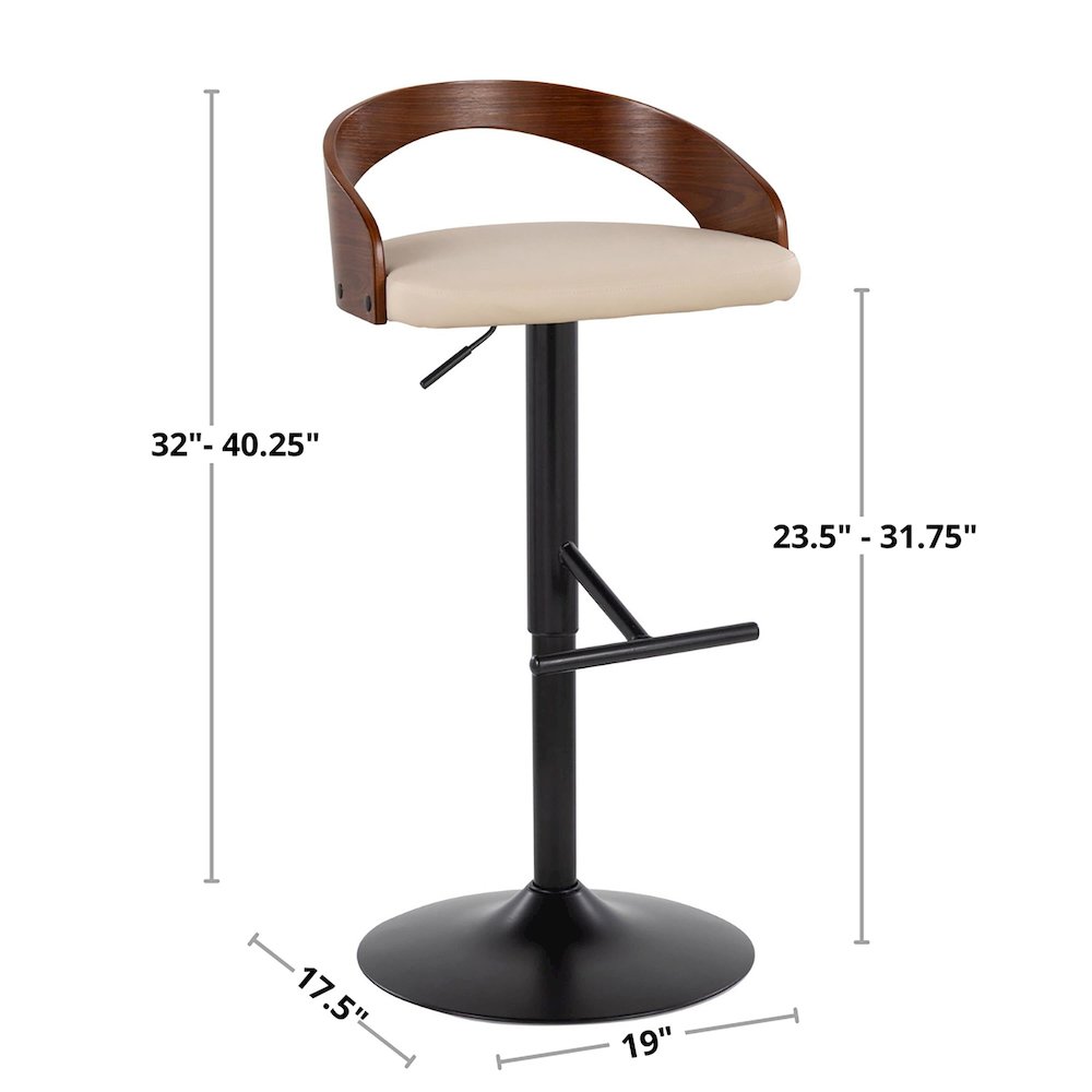 Chrome Metal, Cherry Wood, White PU Grotto Adjustable Barstool - Set of 2