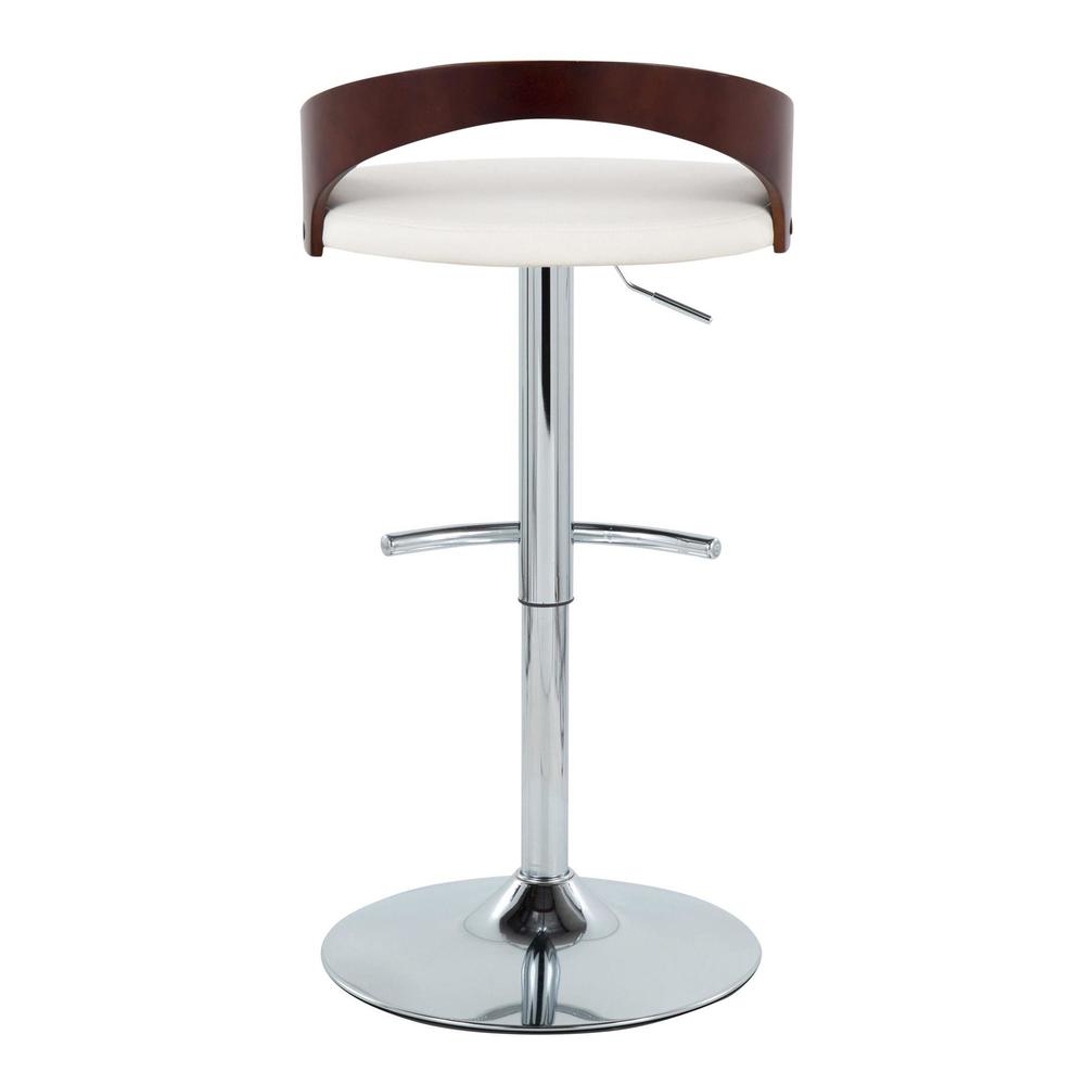 Chrome Metal, Cherry Wood, White PU Grotto Adjustable Barstool - Set of 2