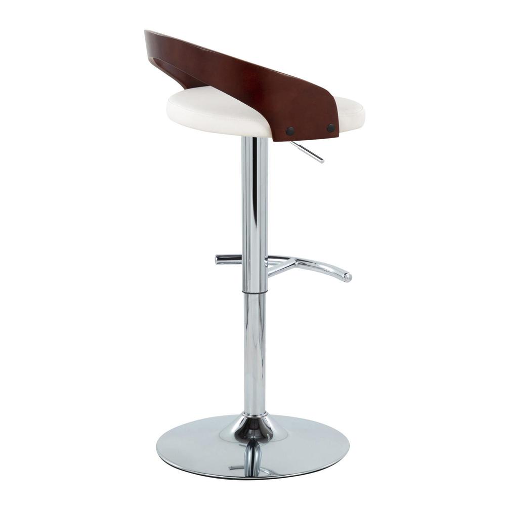 Chrome Metal, Cherry Wood, White PU Grotto Adjustable Barstool - Set of 2