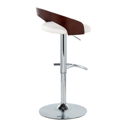 Chrome Metal, Cherry Wood, White PU Grotto Adjustable Barstool - Set of 2