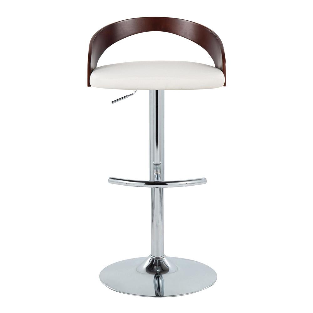 Chrome Metal, Cherry Wood, White PU Grotto Adjustable Barstool - Set of 2