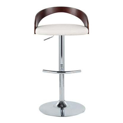 Chrome Metal, Cherry Wood, White PU Grotto Adjustable Barstool - Set of 2