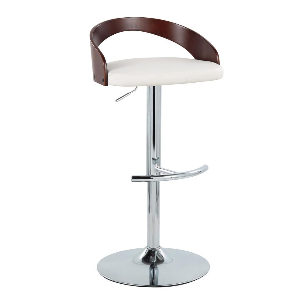Chrome Metal, Cherry Wood, White PU Grotto Adjustable Barstool - Set of 2
