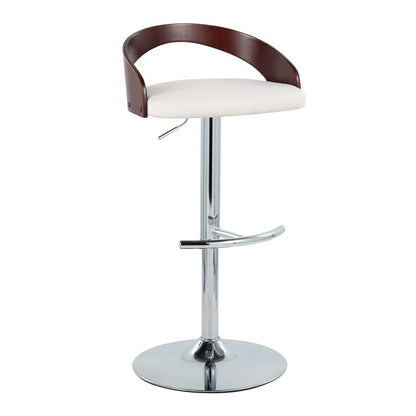 Chrome Metal, Cherry Wood, White PU Grotto Adjustable Barstool - Set of 2