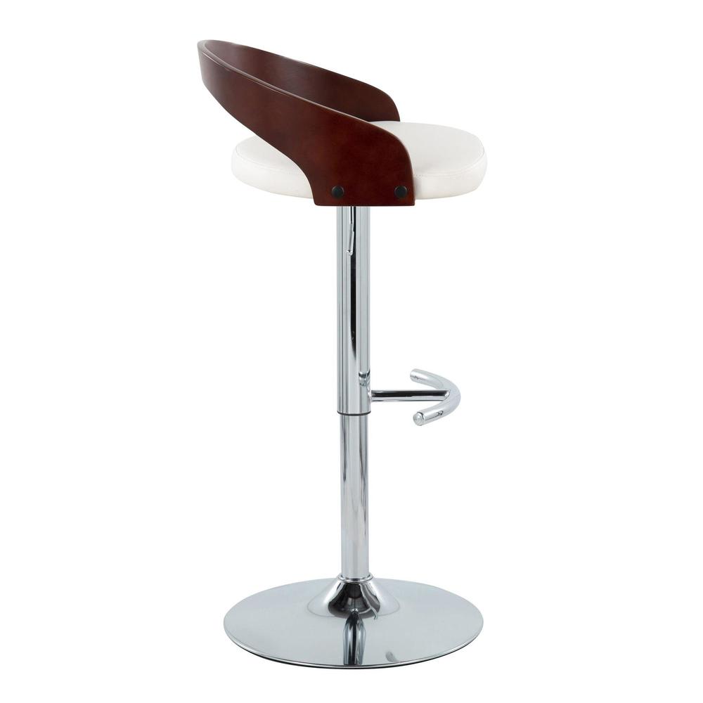 Chrome Metal, Cherry Wood, White PU Grotto Adjustable Barstool - Set of 2