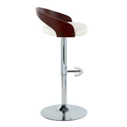 Chrome Metal, Cherry Wood, White PU Grotto Adjustable Barstool - Set of 2