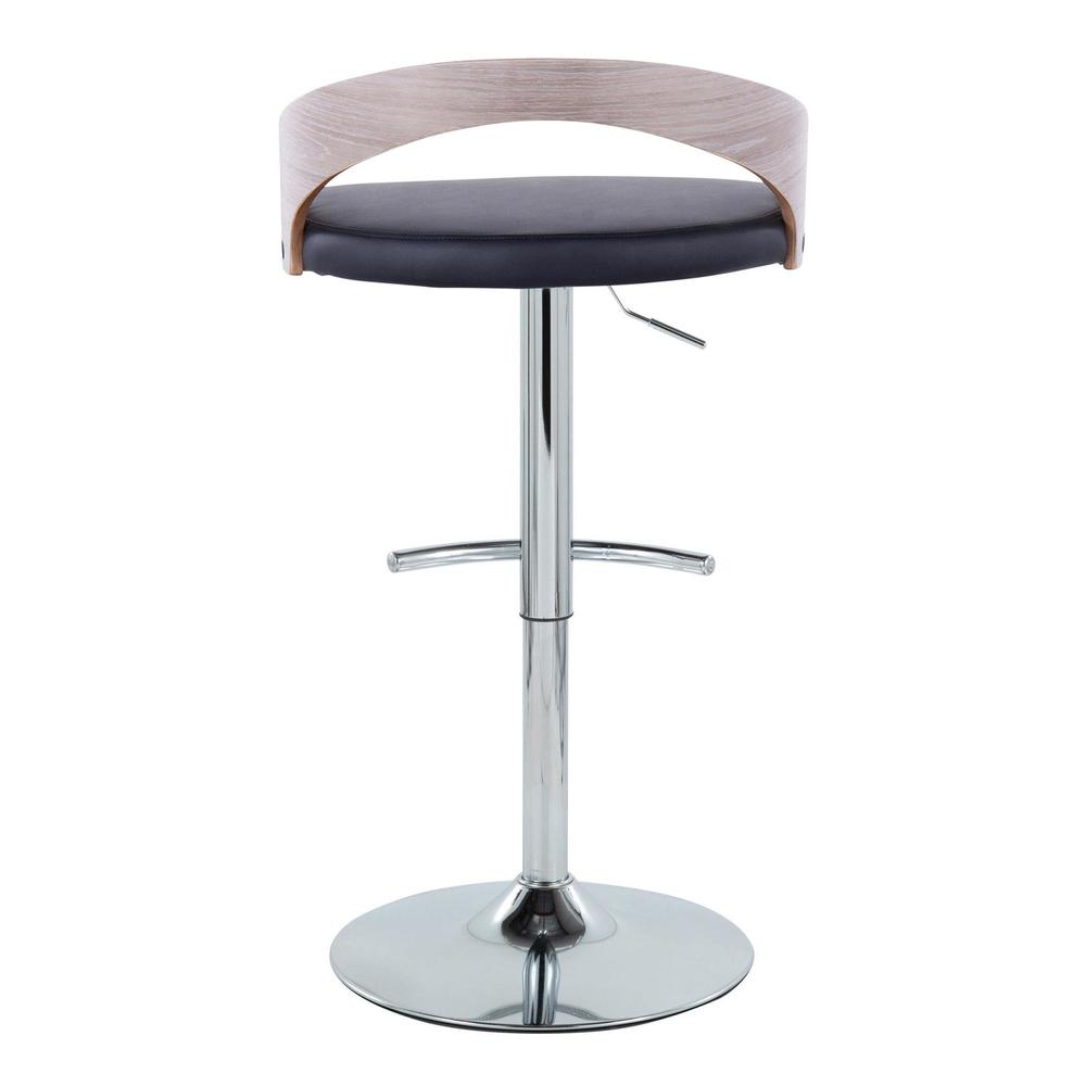 Chrome Metal, Light Grey Wood, Black PU Grotto Adjustable Barstool - Set of 2