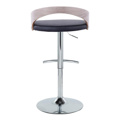 Chrome Metal, Light Grey Wood, Black PU Grotto Adjustable Barstool - Set of 2