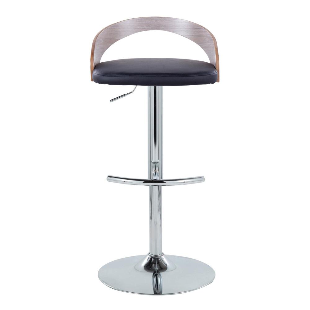 Chrome Metal, Light Grey Wood, Black PU Grotto Adjustable Barstool - Set of 2