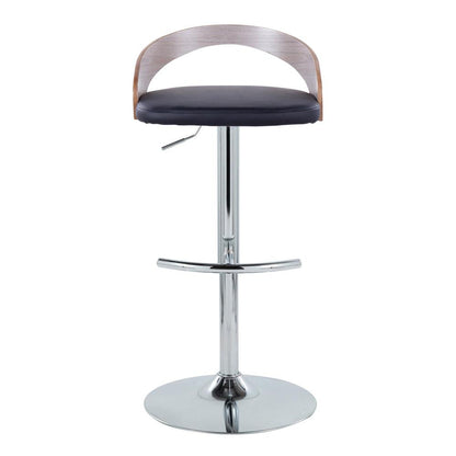 Chrome Metal, Light Grey Wood, Black PU Grotto Adjustable Barstool - Set of 2