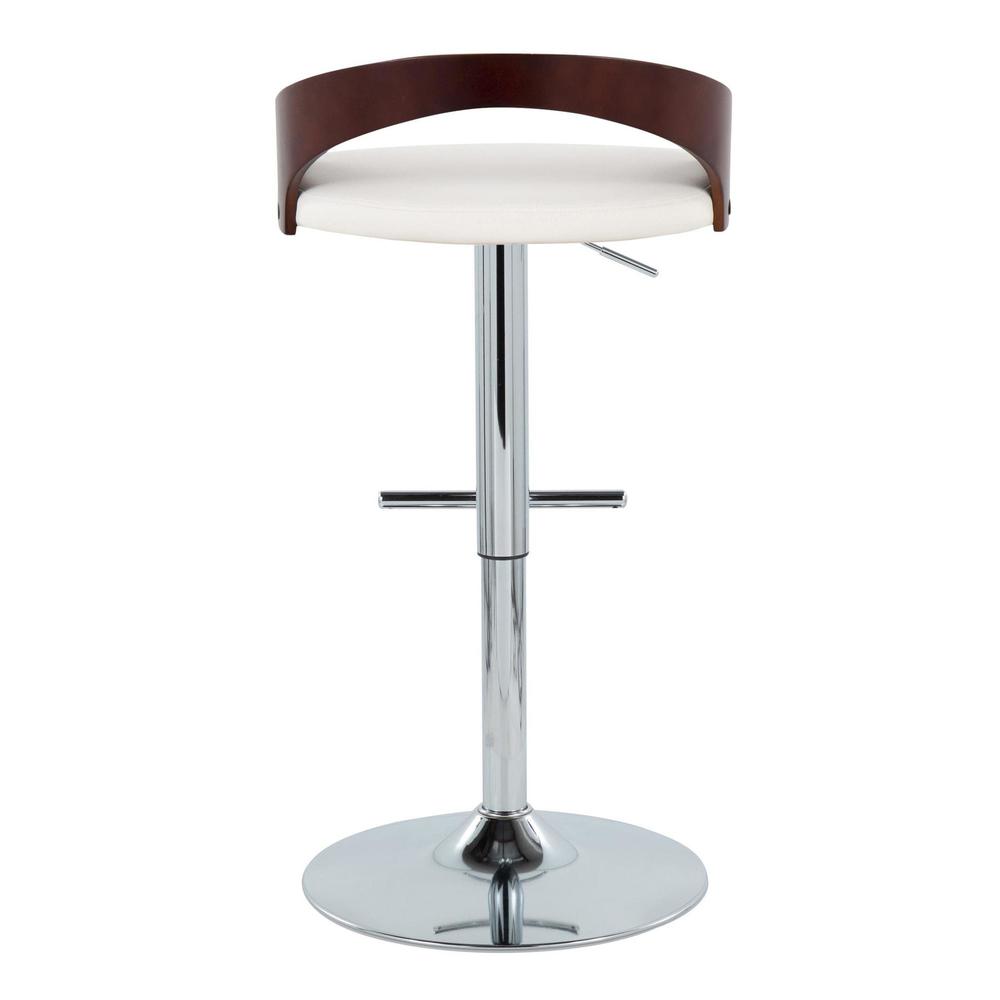 Chrome Metal, Cherry Wood, White PU Grotto Adjustable Barstool - Set of 2