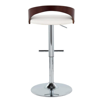 Chrome Metal, Cherry Wood, White PU Grotto Adjustable Barstool - Set of 2