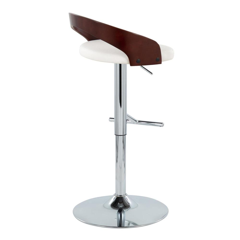Chrome Metal, Cherry Wood, White PU Grotto Adjustable Barstool - Set of 2