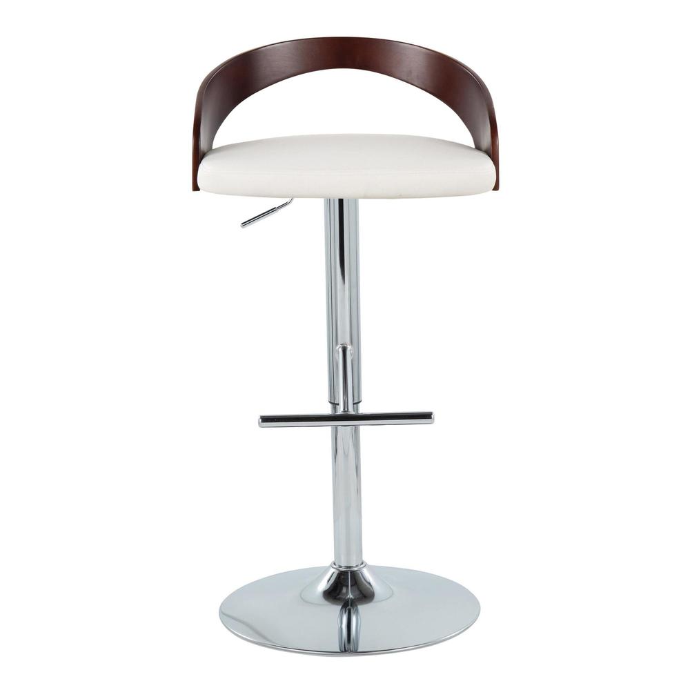 Chrome Metal, Cherry Wood, White PU Grotto Adjustable Barstool - Set of 2