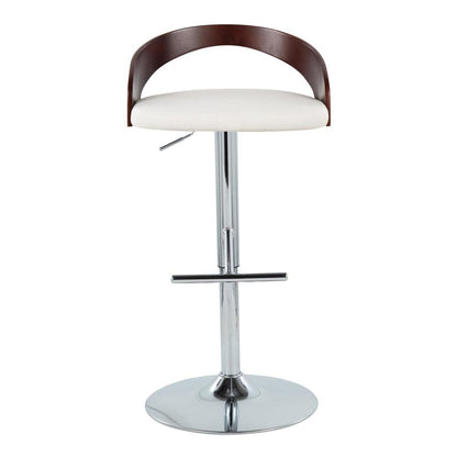 Chrome Metal, Cherry Wood, White PU Grotto Adjustable Barstool - Set of 2