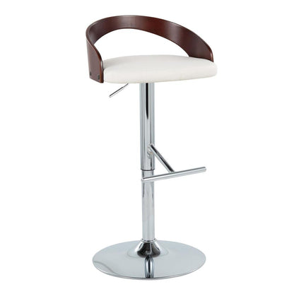 Chrome Metal, Cherry Wood, White PU Grotto Adjustable Barstool - Set of 2