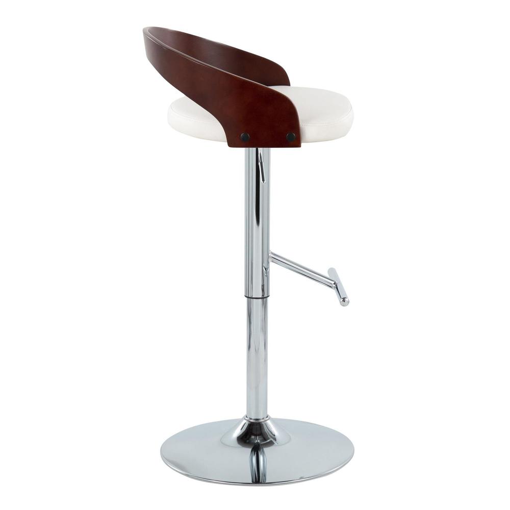 Chrome Metal, Cherry Wood, White PU Grotto Adjustable Barstool - Set of 2