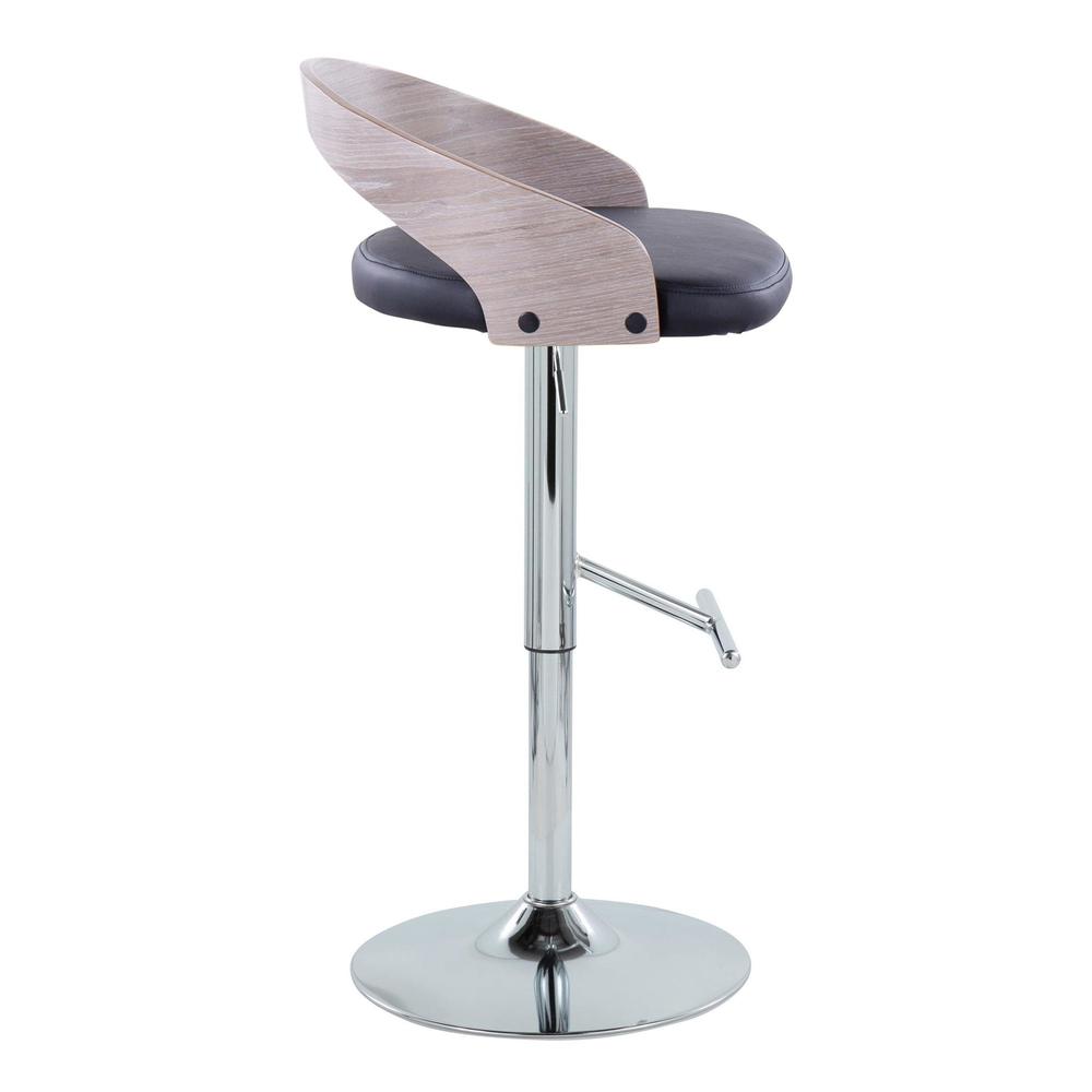 Chrome Metal, Light Grey Wood, Black PU Grotto Adjustable Barstool - Set of 2