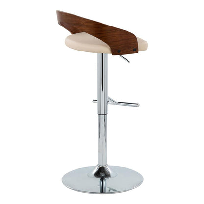 Chrome Metal, Walnut Wood, Cream PU Grotto Adjustable Barstool - Set of 2