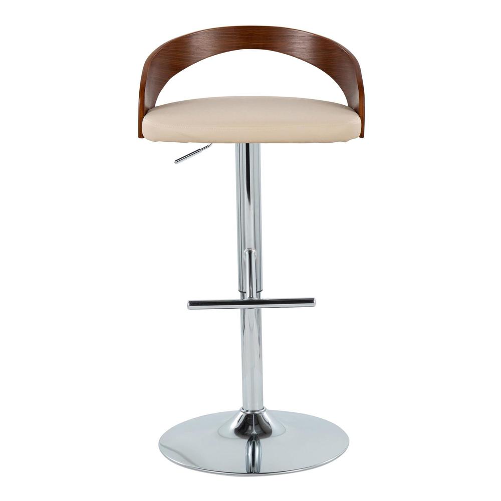 Chrome Metal, Walnut Wood, Cream PU Grotto Adjustable Barstool - Set of 2