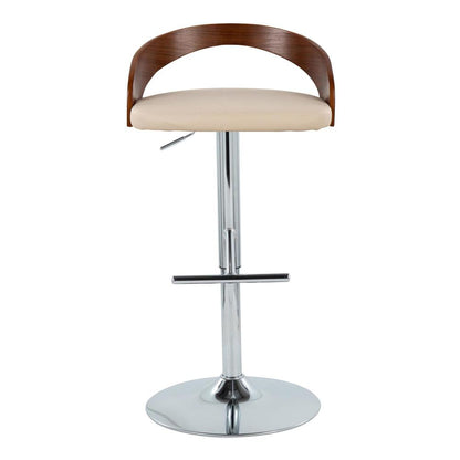 Chrome Metal, Walnut Wood, Cream PU Grotto Adjustable Barstool - Set of 2