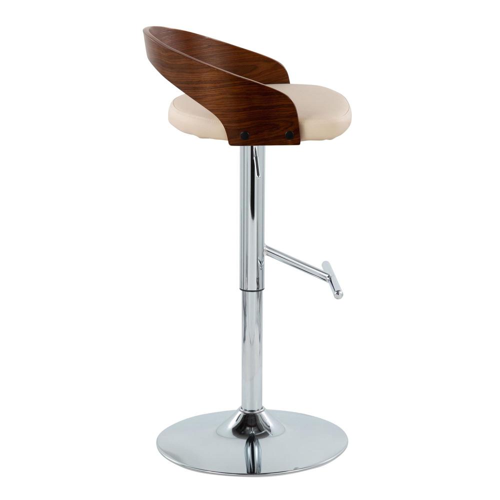 Chrome Metal, Walnut Wood, Cream PU Grotto Adjustable Barstool - Set of 2