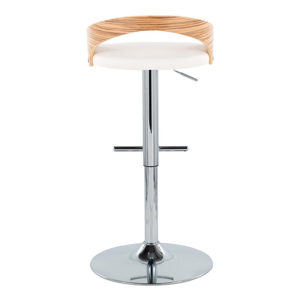 Chrome Metal, Zebra Wood, White PU Grotto Adjustable Barstool - Set of 2