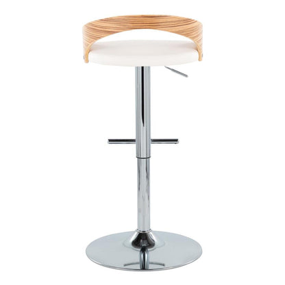 Chrome Metal, Zebra Wood, White PU Grotto Adjustable Barstool - Set of 2