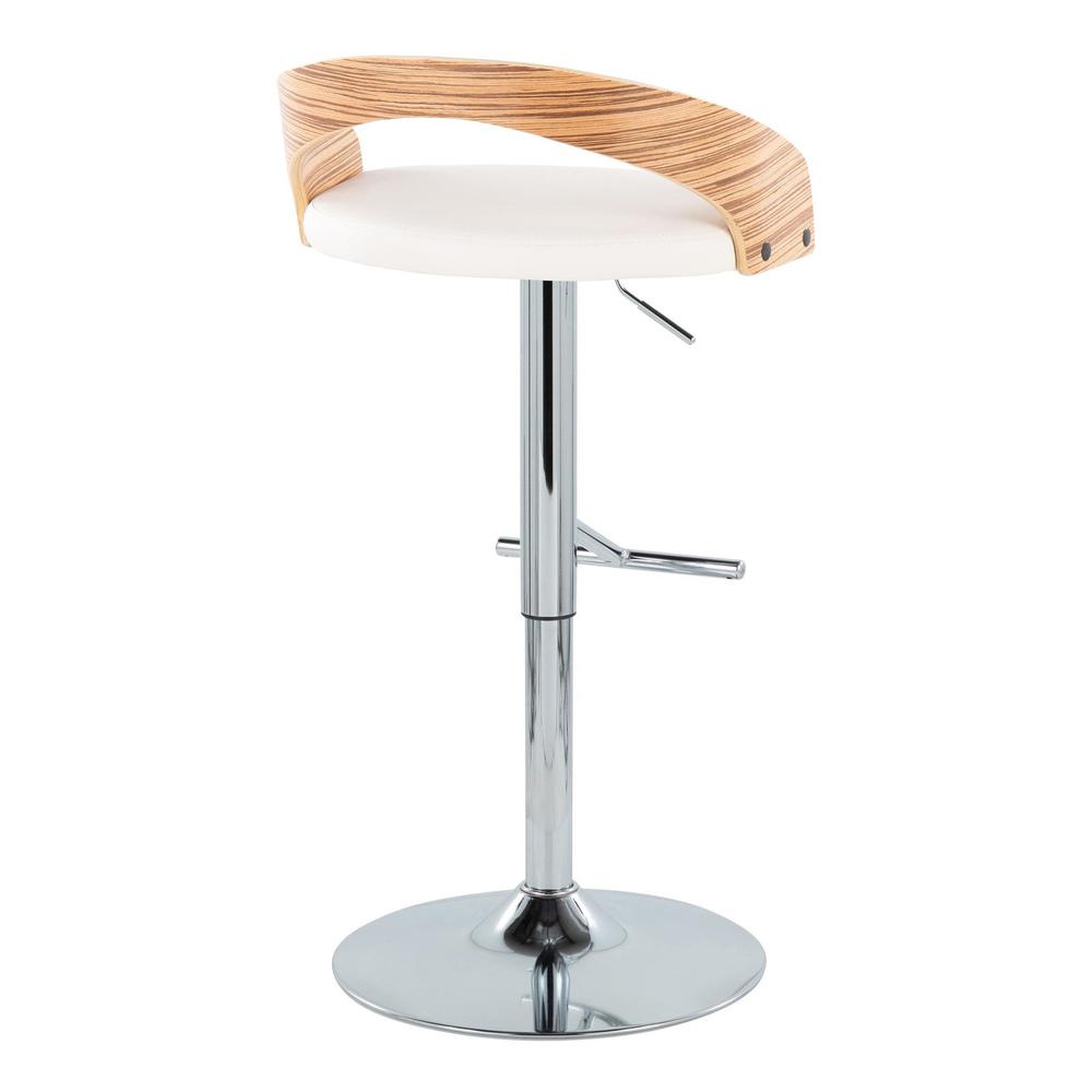Chrome Metal, Zebra Wood, White PU Grotto Adjustable Barstool - Set of 2