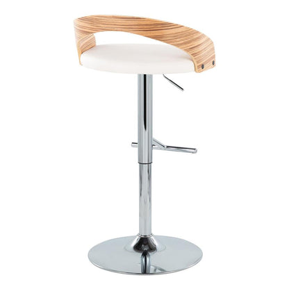 Chrome Metal, Zebra Wood, White PU Grotto Adjustable Barstool - Set of 2
