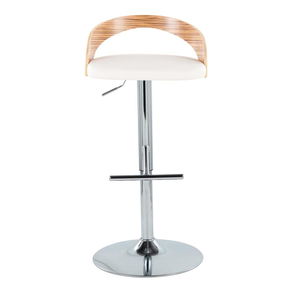 Chrome Metal, Zebra Wood, White PU Grotto Adjustable Barstool - Set of 2