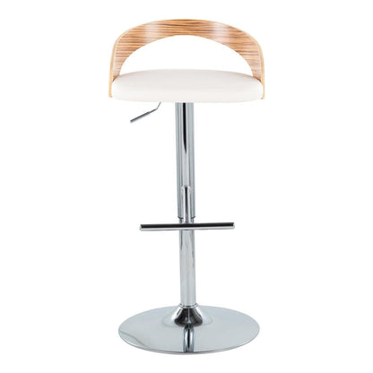 Chrome Metal, Zebra Wood, White PU Grotto Adjustable Barstool - Set of 2