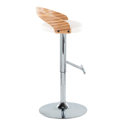 Chrome Metal, Zebra Wood, White PU Grotto Adjustable Barstool - Set of 2