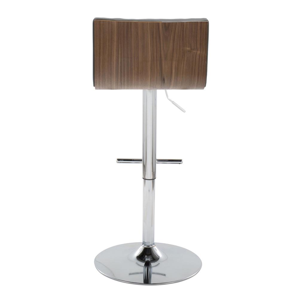 Chrome Metal, Walnut Wood, Grey PU Mason Adjustable Barstool - Set of 2