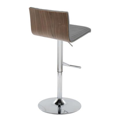 Chrome Metal, Walnut Wood, Grey PU Mason Adjustable Barstool - Set of 2