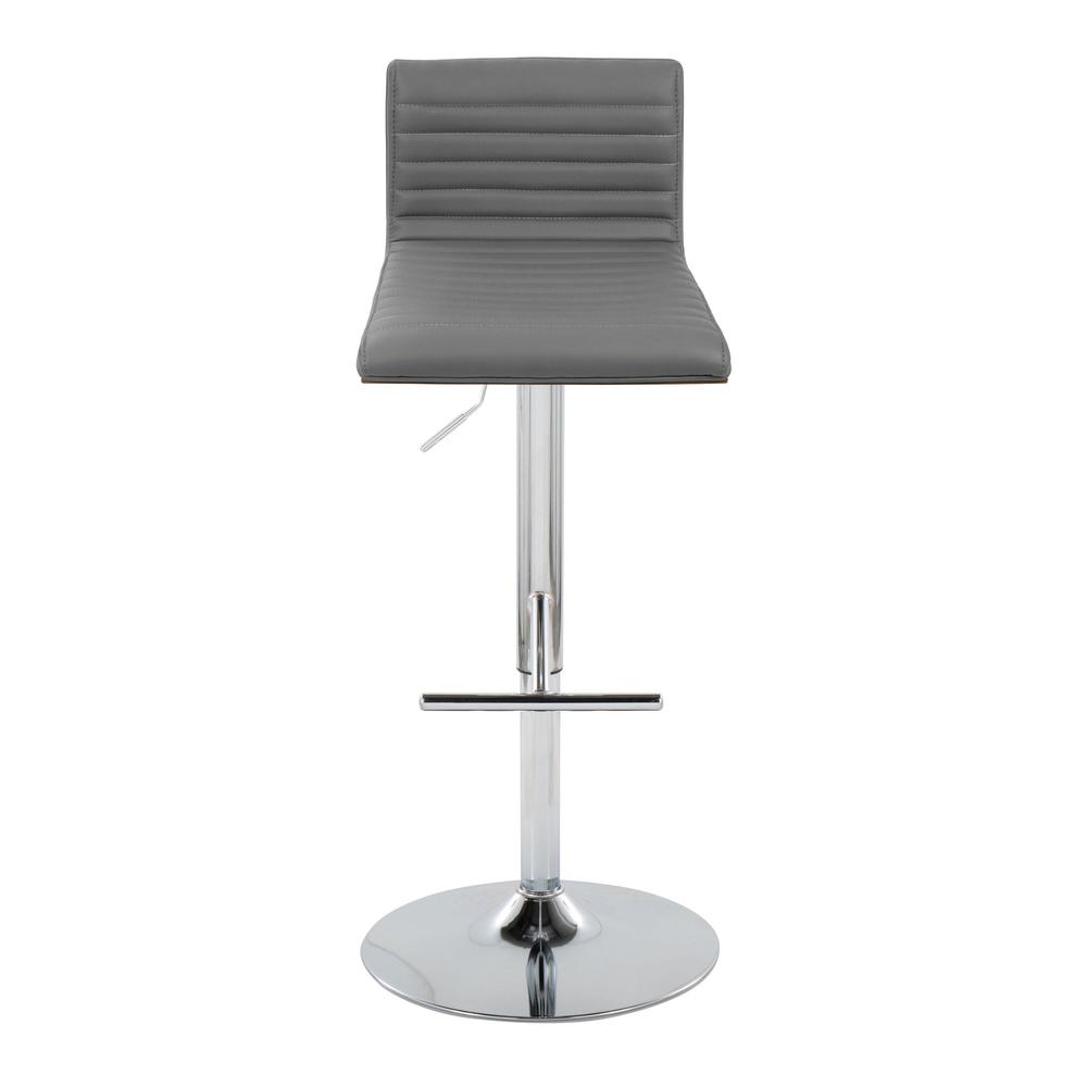 Chrome Metal, Walnut Wood, Grey PU Mason Adjustable Barstool - Set of 2