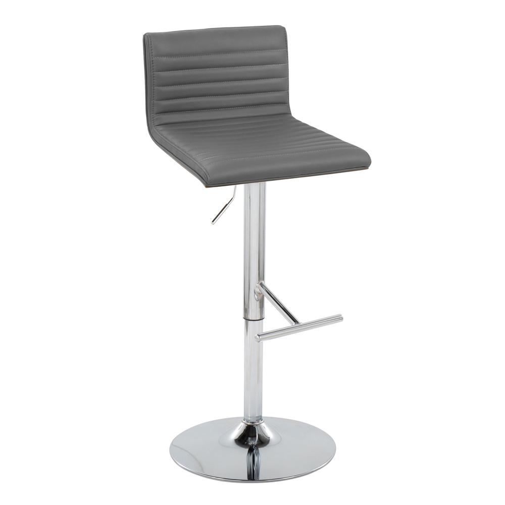 Chrome Metal, Walnut Wood, Grey PU Mason Adjustable Barstool - Set of 2