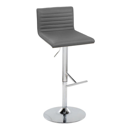 Chrome Metal, Walnut Wood, Grey PU Mason Adjustable Barstool - Set of 2