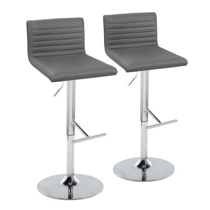 Chrome Metal, Walnut Wood, Grey PU Mason Adjustable Barstool - Set of 2