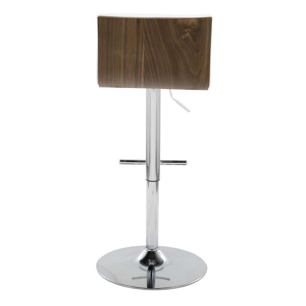 Chrome Metal, Walnut Wood, White PU Mason Adjustable Barstool - Set of 2
