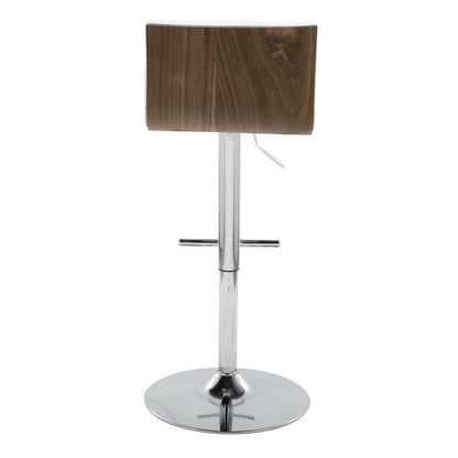 Chrome Metal, Walnut Wood, White PU Mason Adjustable Barstool - Set of 2