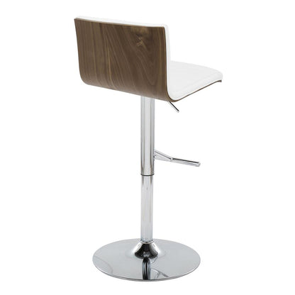 Chrome Metal, Walnut Wood, White PU Mason Adjustable Barstool - Set of 2