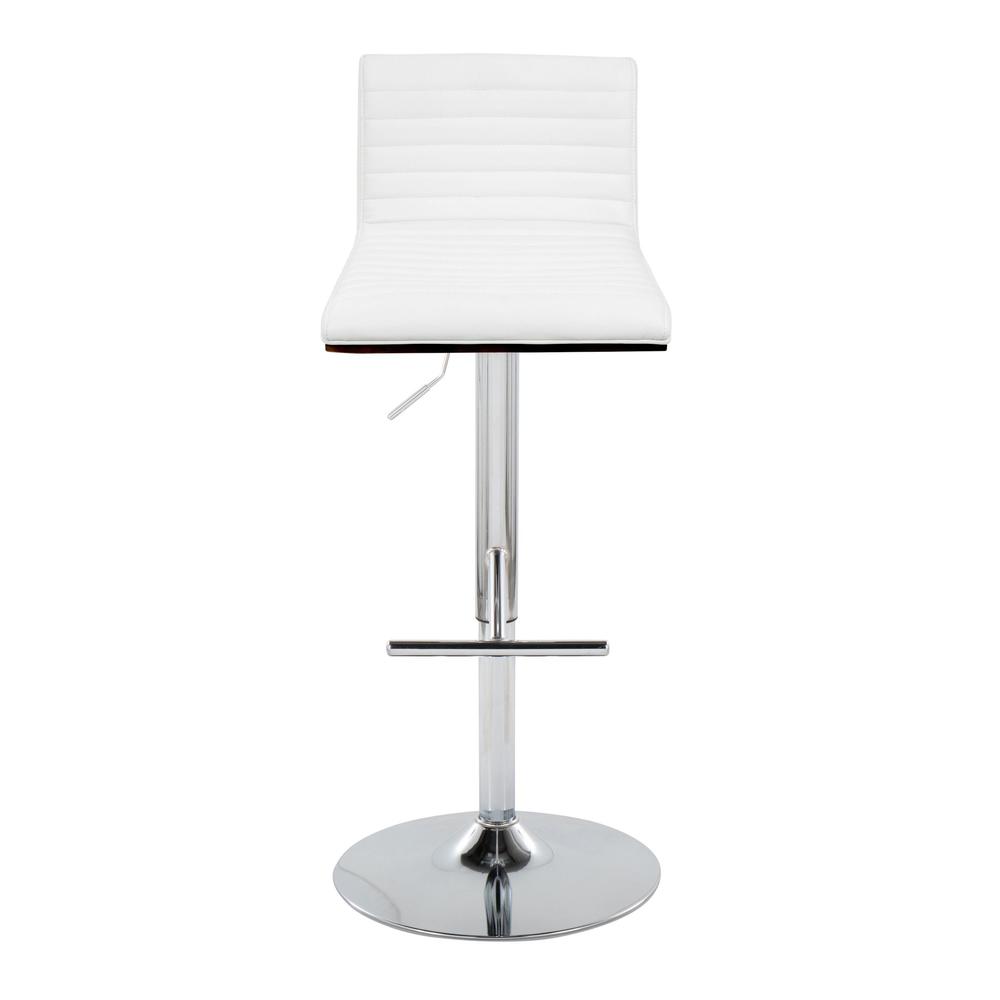 Chrome Metal, Walnut Wood, White PU Mason Adjustable Barstool - Set of 2
