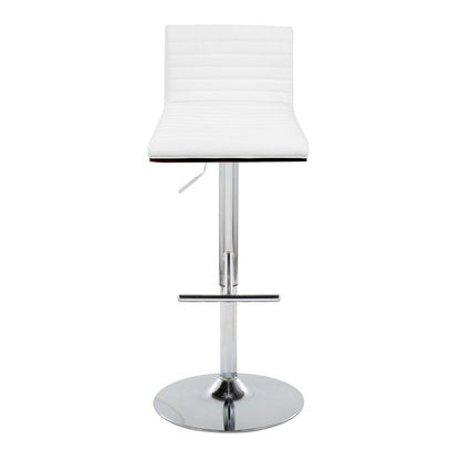 Chrome Metal, Walnut Wood, White PU Mason Adjustable Barstool - Set of 2
