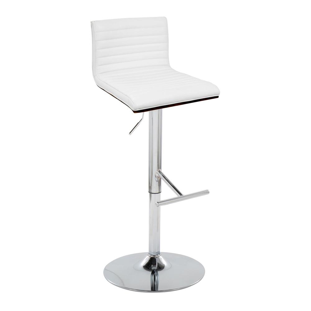 Chrome Metal, Walnut Wood, White PU Mason Adjustable Barstool - Set of 2