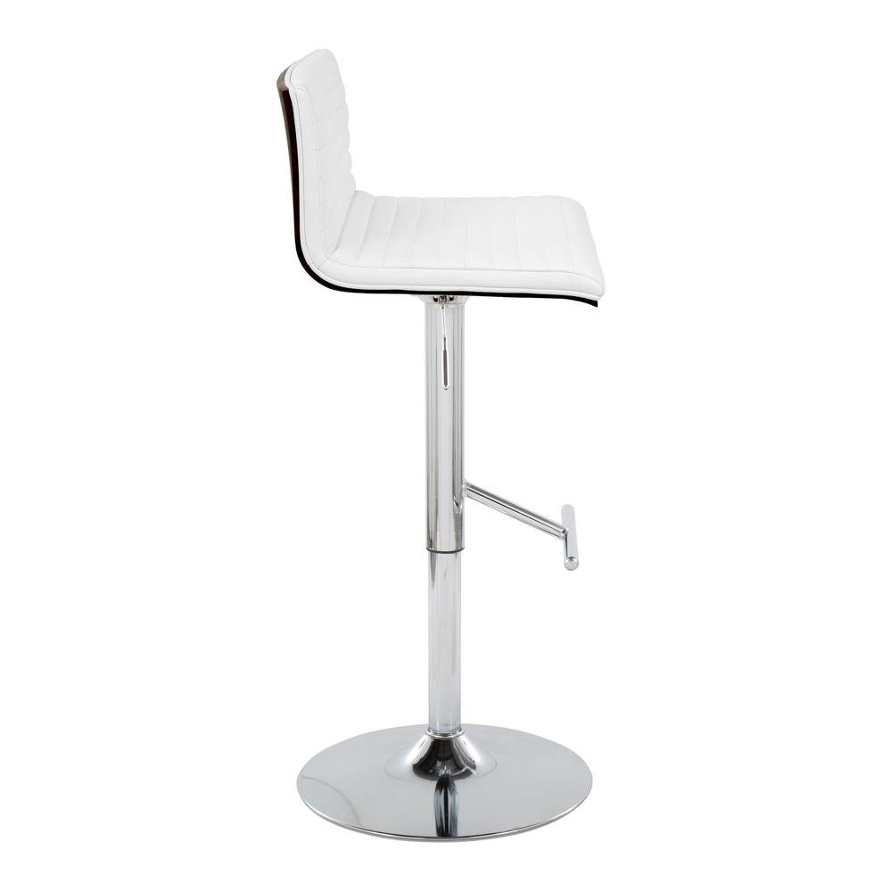 Chrome Metal, Walnut Wood, White PU Mason Adjustable Barstool - Set of 2