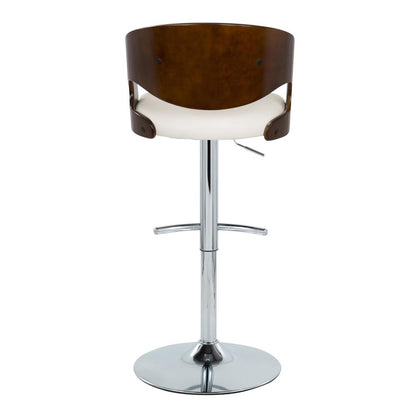 Chrome Metal, Cherry Wood, White PU Pino Adjustable Barstool - Set of 2