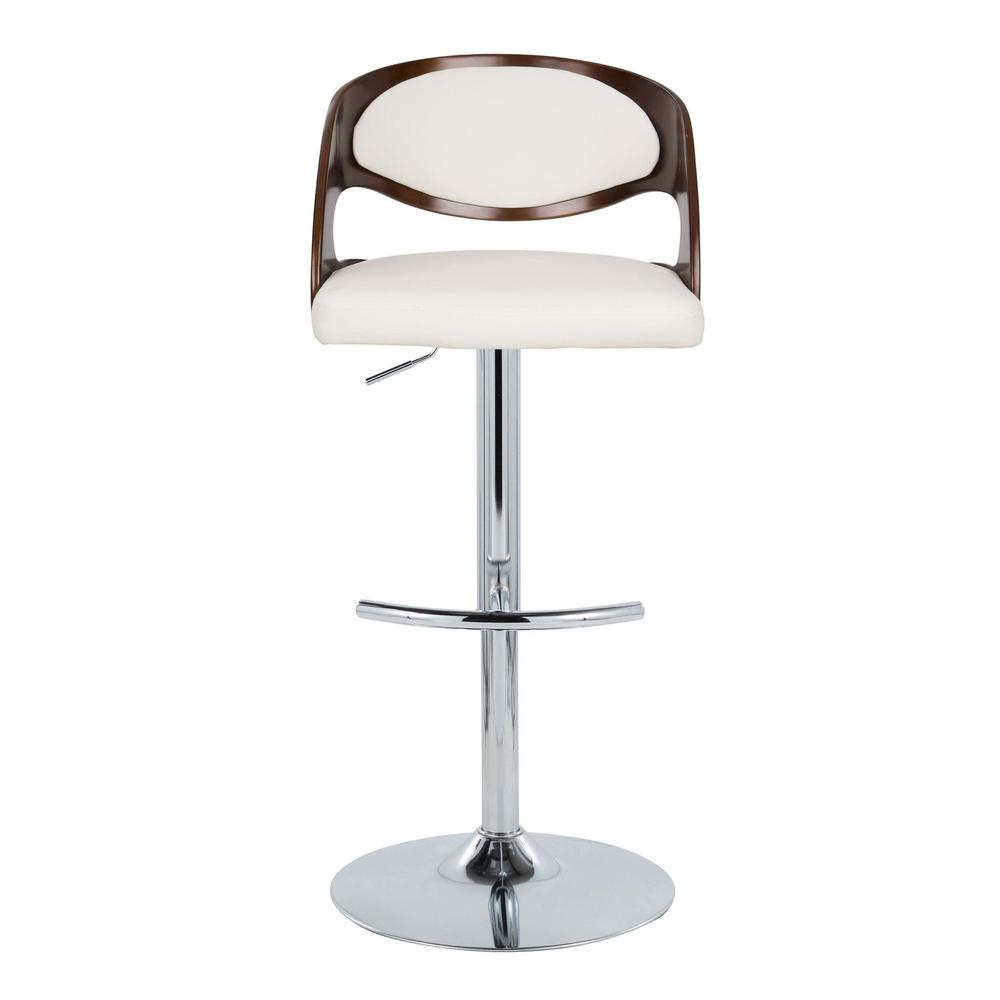 Chrome Metal, Cherry Wood, White PU Pino Adjustable Barstool - Set of 2